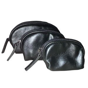 Black faux leather nested pouch set